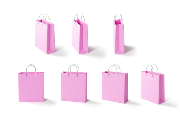 Set of pink shopping bags from different sides 3d render