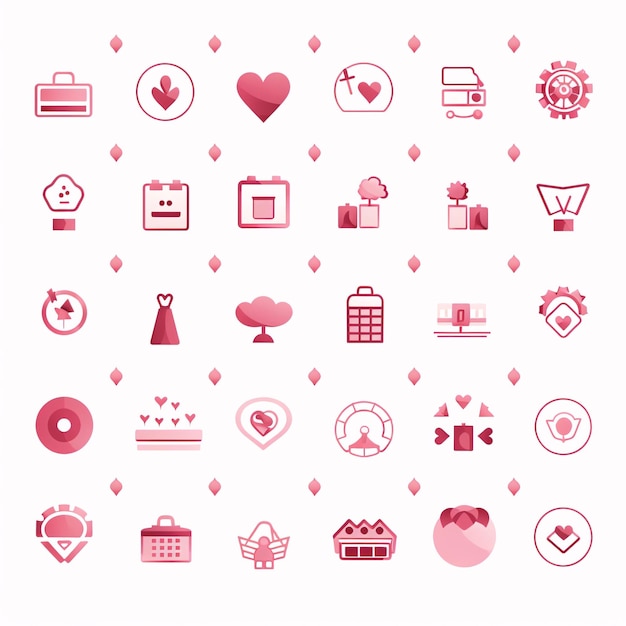 Set of pink simple icons on the theme of love Vector illustration