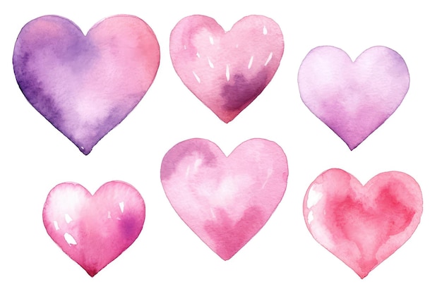 Set Pink Watercolor Hearts Of Love Generatieve AI