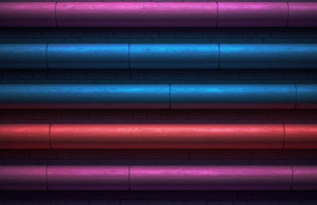 a set of pipes with a blue and red neon light.