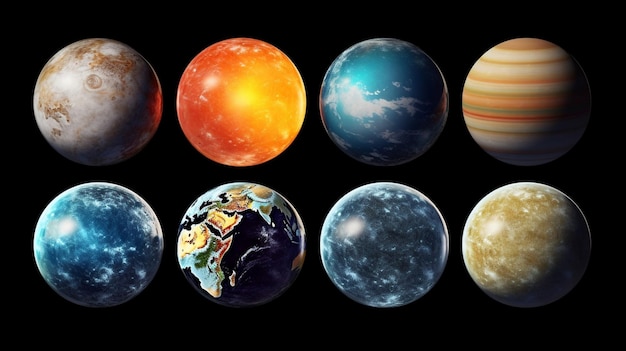 Photo set of planets isolated on transparent background ai generative