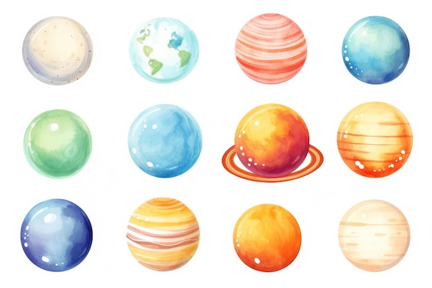 Set of planets isolated on white background