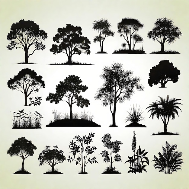 Set of plant and tree silhouette