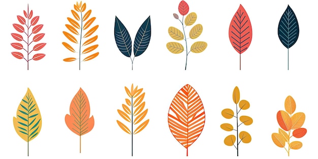 set planten bloemen bladeren in een platte stijl op een witte achtergrond