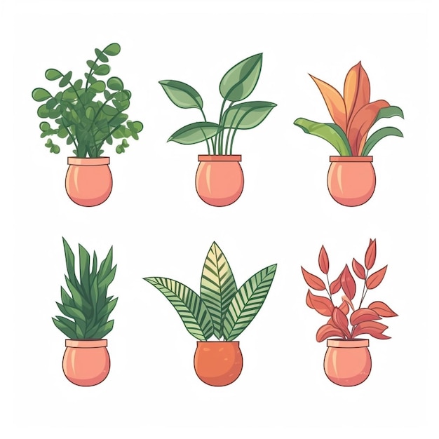 A set of plants in pots