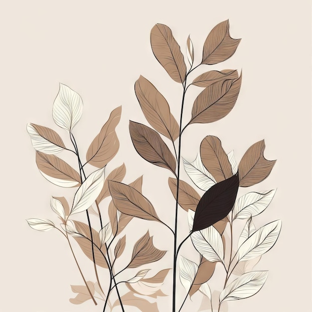 A set of plants with leaves on a beige background.