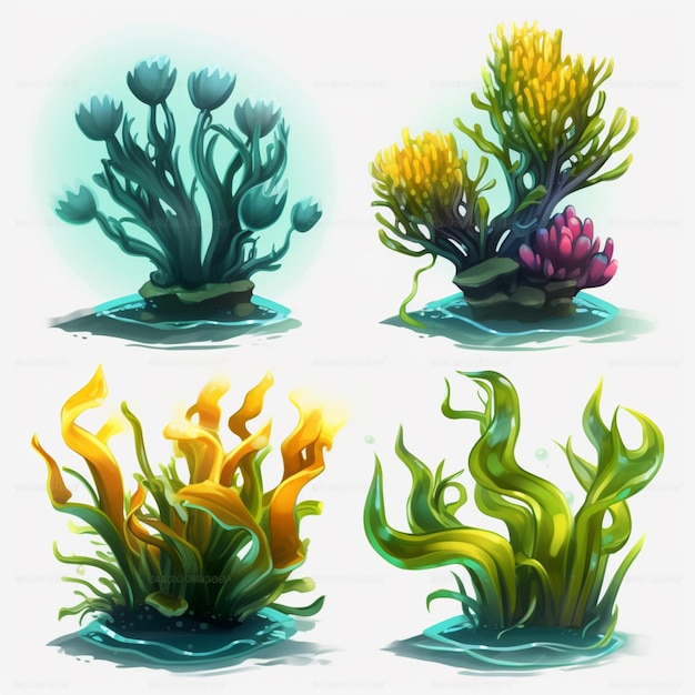 A set of plants with the word seaweed on them