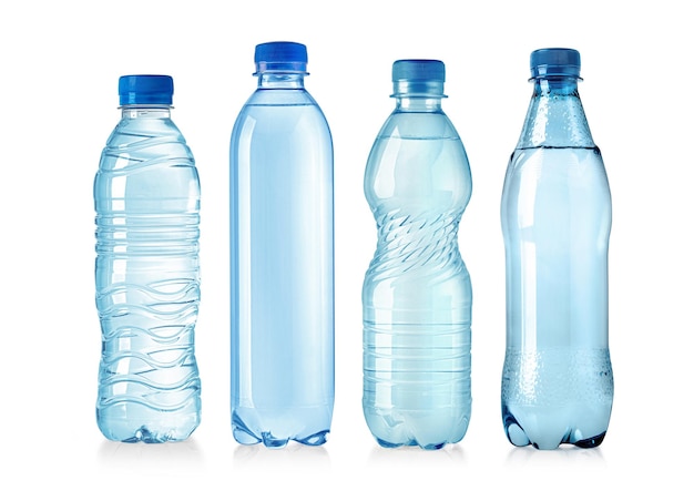 Set of plastic bottles with lids isolated on white background