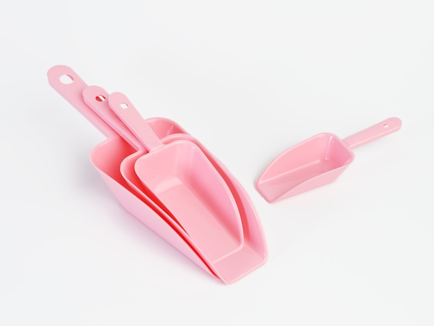 Set of plastic kitchen scoops for bulk products.