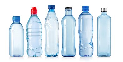Set of plastic water bottles isolated on white background
