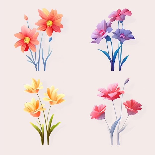 set platte illustratie bloemen