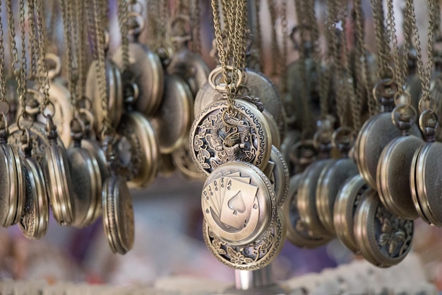 Set of pocket watches hanging