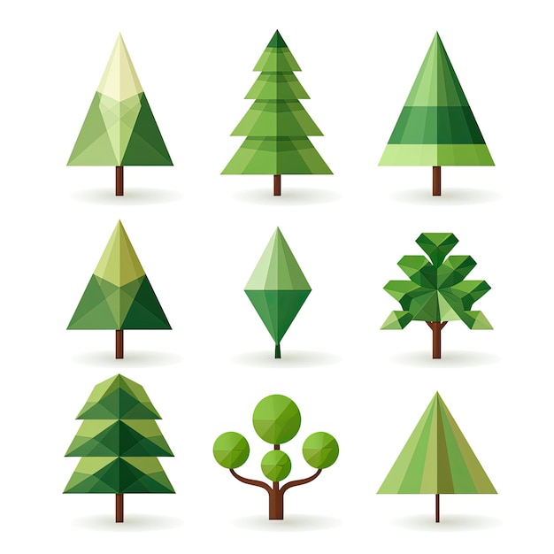 Set of Polygon trees cartoon style icon