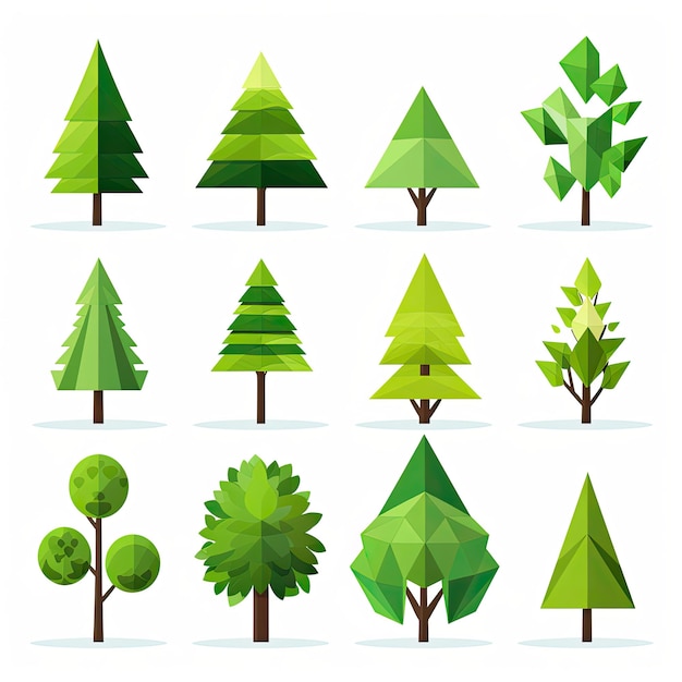 Set of Polygon trees cartoon style icon