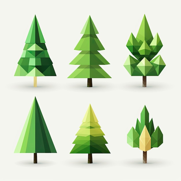 Photo set of polygon trees cartoon style icon