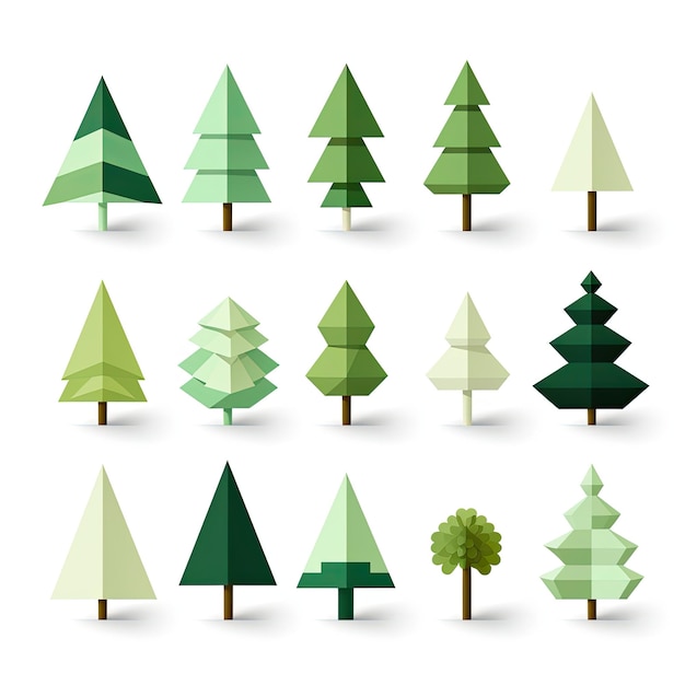 Set of Polygon trees cartoon style icon