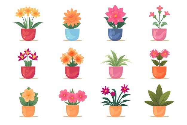 Photo a set of potted flowers icons for flower store website and for other use