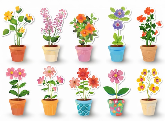 Set of potted flowers