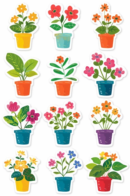 Set of potted flowers