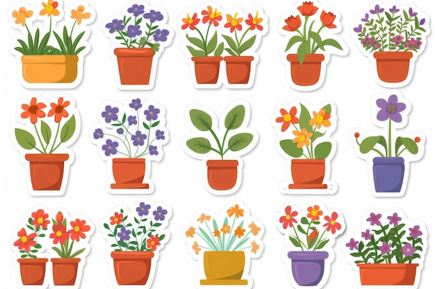 Set of potted flowers