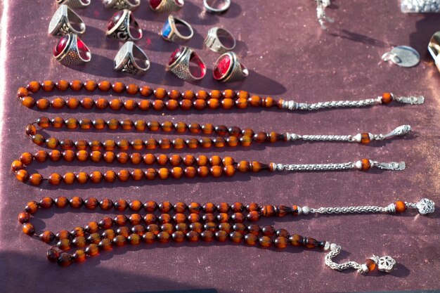 Photo set of praying beads of various color