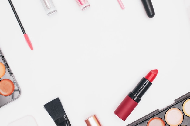 set of professional cosmetics, make-up tools, and accessories