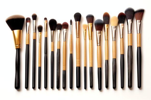 Set of professional makeup brushes cosmetic accessories set on white background Makeup tool concept