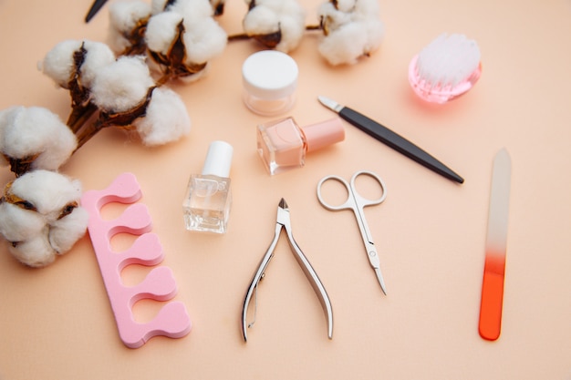 A set of professional tools for manicure and pedicure