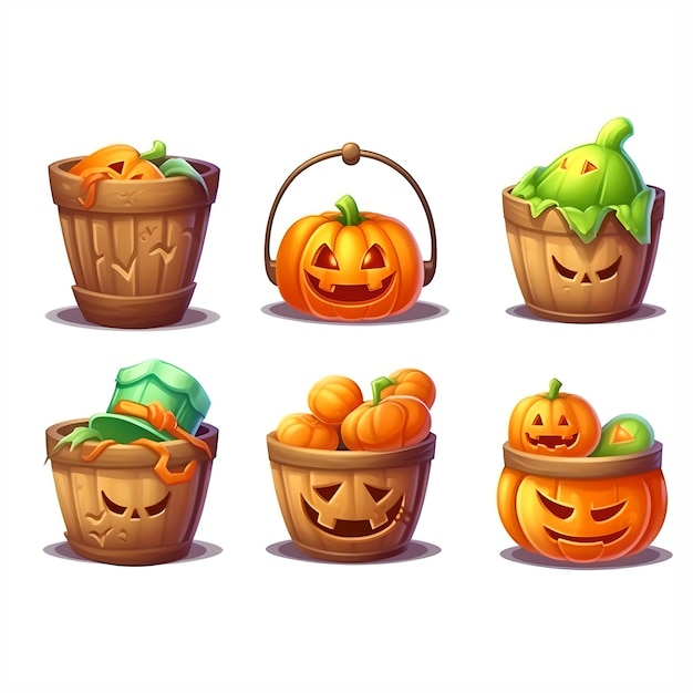 set of pumpkins on a white background