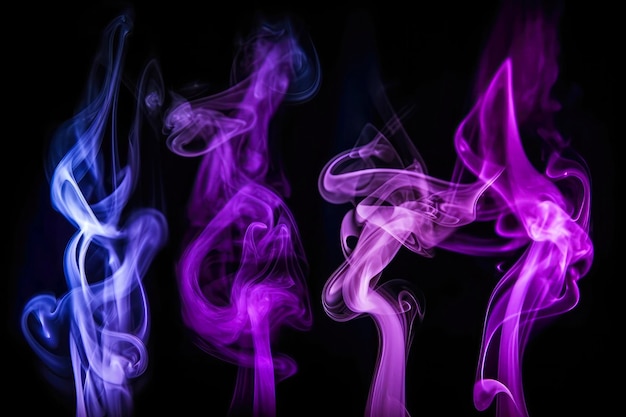 Set Purple Smoke On Black Background Generative AI