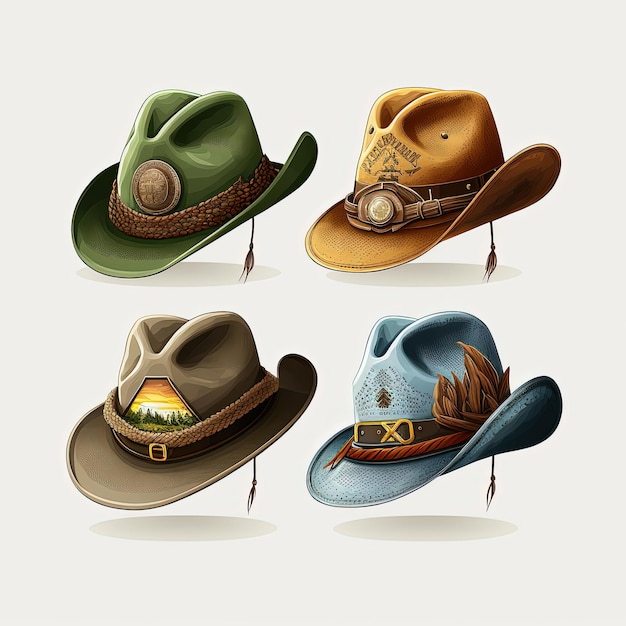 Set of ranger hat illustration on white background for design AI