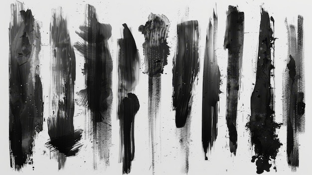 Set of realistic black marker brush ink strokes isolated on grunge paper