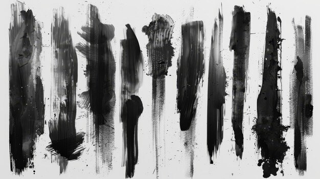 Set of realistic black marker brush ink strokes isolated on grunge paper