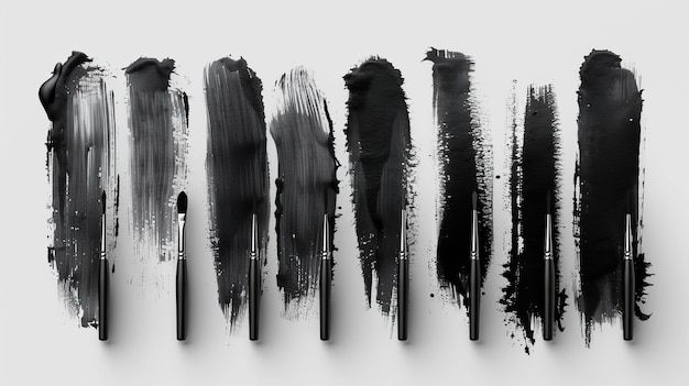 A set of realistic black marker marks isolated on a grunge paper background This is a realistic brush line stroke set made with ink