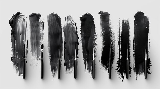 Photo a set of realistic black marker marks isolated on a grunge paper background this is a realistic brush line stroke set made with ink