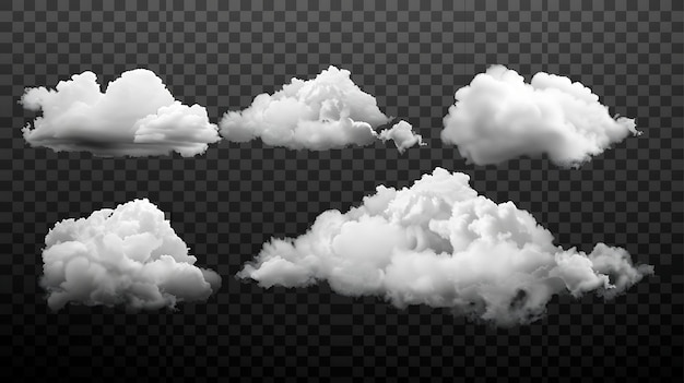 Photo set of realistic clouds of various shapes on transparent background vector illustration