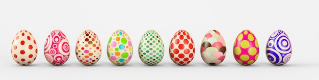 Set di uova realistiche su sfondo bianco. illustrazione di rendering 3d.