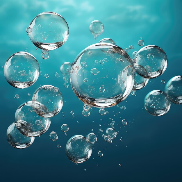 Set of realistic soap bubbles in various sizes floating in the air ai generated