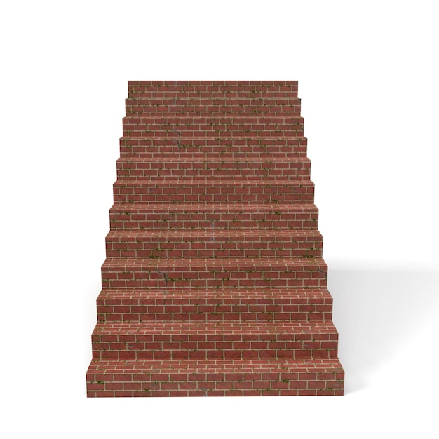A set of red brick stairs with a white background.