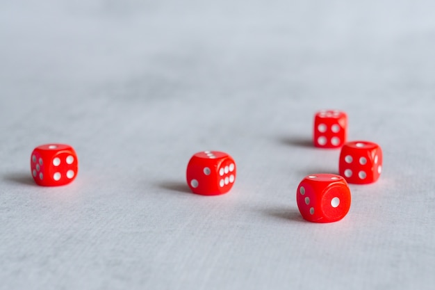 A set of red dice thrown on the table