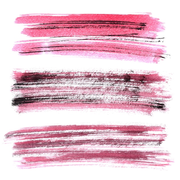 Photo set of red grunge brush strokes isolated on the white background. elements for your design