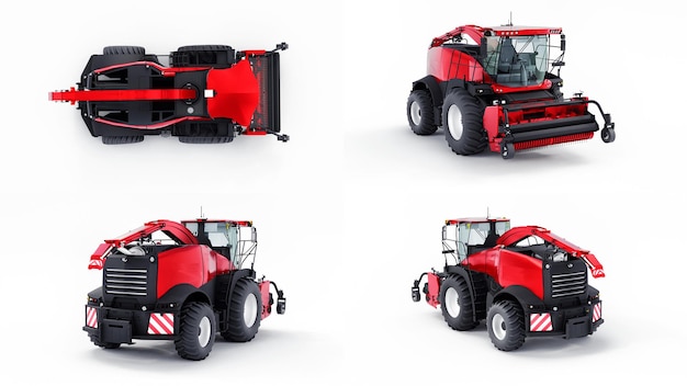 Set red modern combine on a white background 3d rendering