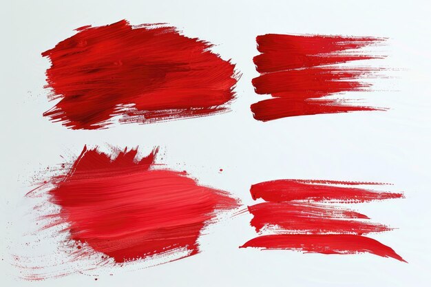 set of Red paint drawn with brush stroke