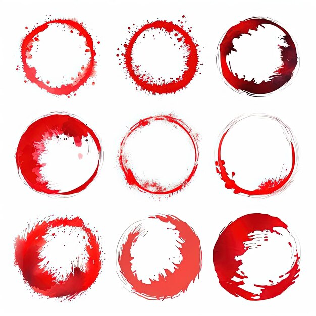 Photo set of red paper brushes circles in the style of japaneseinspired imagery