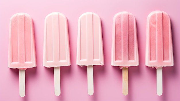 A set of red and pink ice cream on a stick on a pink background An illuminating sweet treat