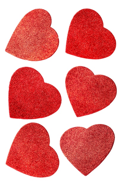 Photo set of red sparkling hearts isolated on the white design elements