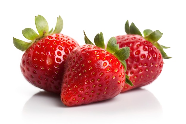 Set of red strawberries piled up and isolated on a white background studio shot