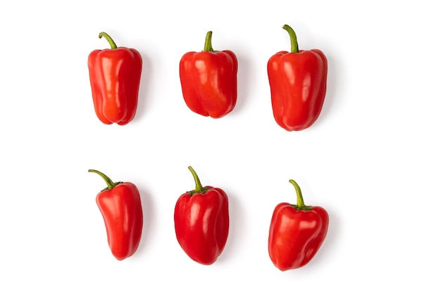 Set of Red sweet mini peppers paprika isolated on a white background Heap group of mini bell peppers