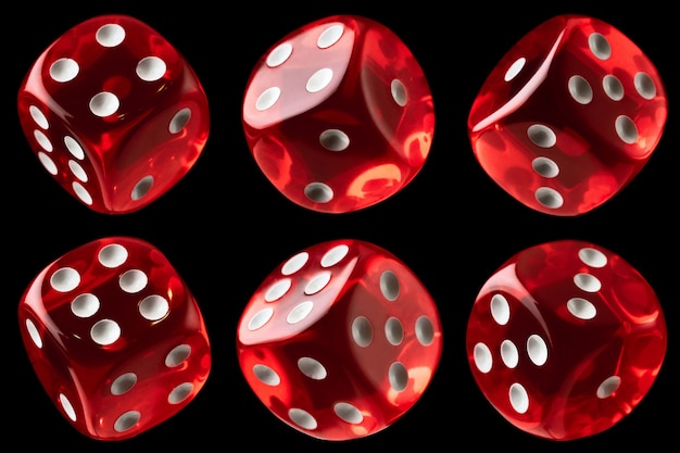 Set of red and white craps or dices isolated on black background