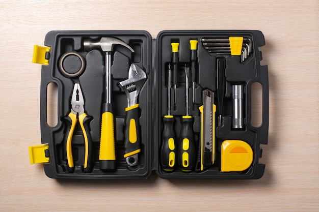 A set of repair tools in a plastic case.